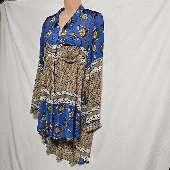 Aratta Silent Journey Women Hi-lo tunic Top Blouse Shirt Size L Floral Button Up - Picture 4 of 14